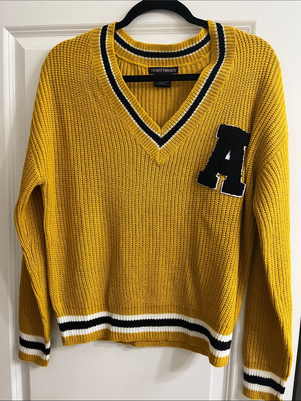 Men's Mustard V-Neck Sweater with A Patch